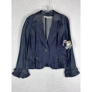NWT Jeanology Vintage Ruffled Women's Jean Jacket With Front Button Size 14P‎